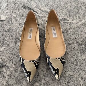 Jimmy Choo Black and Cream Flats with Artistic Design
